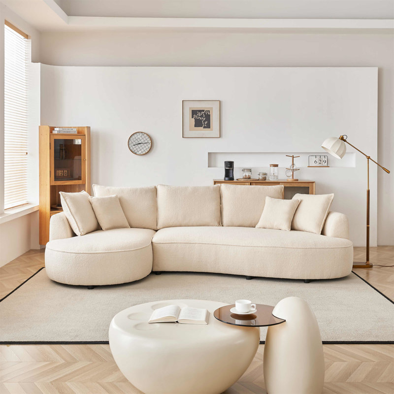 Demerius 122.8 Upholstered Sofa Orren Ellis Fabric Beige Sherpa Fabric